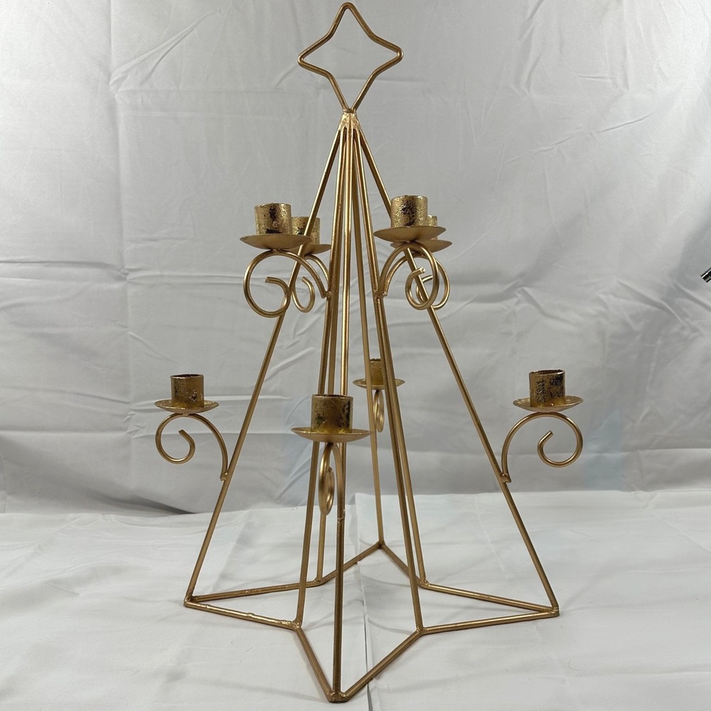 Vtg Homco Gold Metal Christmas Tree Candelabra Star Topper 8 Taper Candle Holder